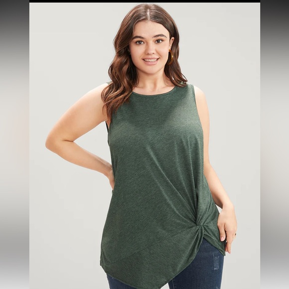 Bloomchic Tops - 555 Bloomchic Solid Twist Front Sleeveless Round Neck Tank Top